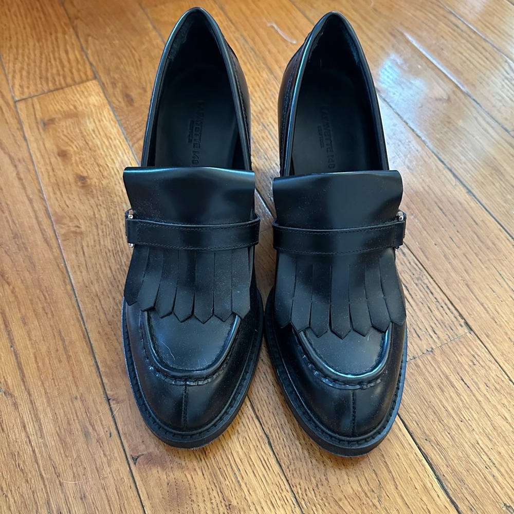 Lafayette 148 New York Black Leather Fringe Loafers